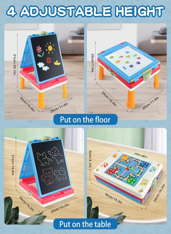 Elovien Easel for Kids, 4 in 1 Double Sided Toddler Art Easel with Chalkboard & Magnetic Whiteboard, Foldable Kids Tabletop Easel with Drawing & Writing Accessories - Gift for Boys and Girls (Blue) - Image 2